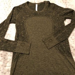 Olive green swiftly tech LS crew shirt